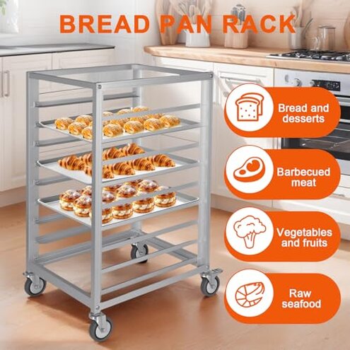 VEVOR 10-Tier Bun Pan Rack, Aluminum Racking Trolley Storage with Brake Wheels, Commercial Bakery Racks for Half & Full Sheet, Speed Rack For Kitchen Home, Bread Baking Equipment, 26"L x 20.3"W x 39"H