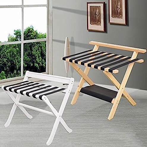 Smart FENDEE 2 Pack Luggage Rack, Folding Luggage Rack for Guest Room, Walnut Bamboo Suitcase Stand Holds up to 131 lb, Luggage Stand with Storage Shelf for Hotel, Bedroom