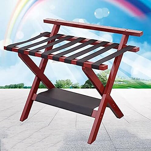 Smart FENDEE 2 Pack Luggage Rack, Folding Luggage Rack for Guest Room, Walnut Bamboo Suitcase Stand Holds up to 131 lb, Luggage Stand with Storage Shelf for Hotel, Bedroom