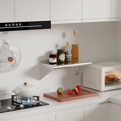 Chingoo Stainless Steel Shelf 12" x 24" - 2 Pack 250 lb Wall Mounted Commercial Stainless Steel Shelves Metal Shelving for Restaurant, Bar, Utility Room, Kitchen and Garage