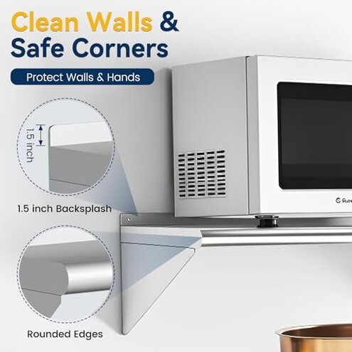 Chingoo Stainless Steel Shelf 12" x 24" - 2 Pack 250 lb Wall Mounted Commercial Stainless Steel Shelves Metal Shelving for Restaurant, Bar, Utility Room, Kitchen and Garage