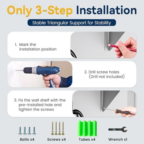 Chingoo Stainless Steel Shelf 12" x 24" - 2 Pack 250 lb Wall Mounted Commercial Stainless Steel Shelves Metal Shelving for Restaurant, Bar, Utility Room, Kitchen and Garage