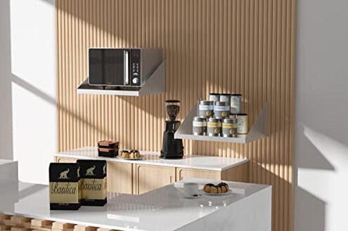 SWOTCATER Stainless Steel Microwave Shelf, 18"x24" 200 lb Heavy Duty Metal Appliance Wall Mount Floating Shelving, Commercial Microwave Rack for Kitchen, Restaurant and Hotel