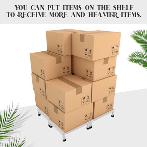 MorningRo 2 Pack Dunnage Rack 13.8" Long x 13.8" Wide, 3.9" Height Stainless Steel Shelf 1000+ Pound Capacity Commercial Food Floor Rack for Restaurants Kitchens Garages and Vehicles