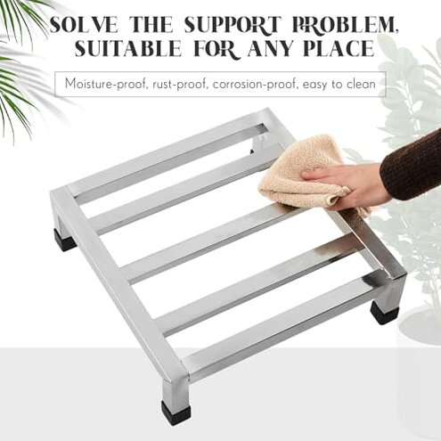 MorningRo 2 Pack Dunnage Rack 13.8" Long x 13.8" Wide, 3.9" Height Stainless Steel Shelf 1000+ Pound Capacity Commercial Food Floor Rack for Restaurants Kitchens Garages and Vehicles