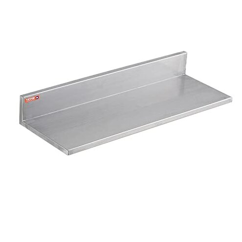 VEVOR 8.6" x 24" -2Pack Stainless Steel Shelf, Wall Mounted Floating Shelving with Backsplash, 44 lbs Load Capacity Commercial Shelves, Heavy Duty Storage Rack for Restaurant, Kitchen, Bar, Home