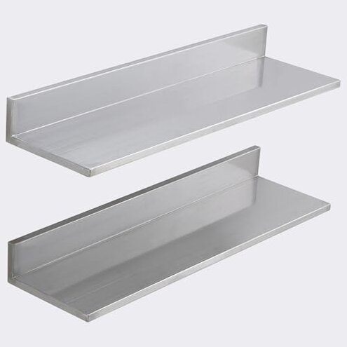 VEVOR 8.6" x 24" -2Pack Stainless Steel Shelf, Wall Mounted Floating Shelving with Backsplash, 44 lbs Load Capacity Commercial Shelves, Heavy Duty Storage Rack for Restaurant, Kitchen, Bar, Home