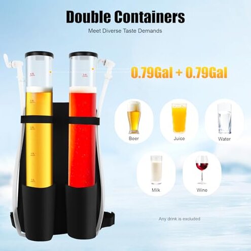 Dual Tank Double Drink Dispenser,Beverage Dispenser Backpack Beer liquid Shot Gun for Club Bar Party Beer Tool,Portable Dual Barrel Beverage Liquid Liquor Beer Backpack Dispenser 3L + 3L