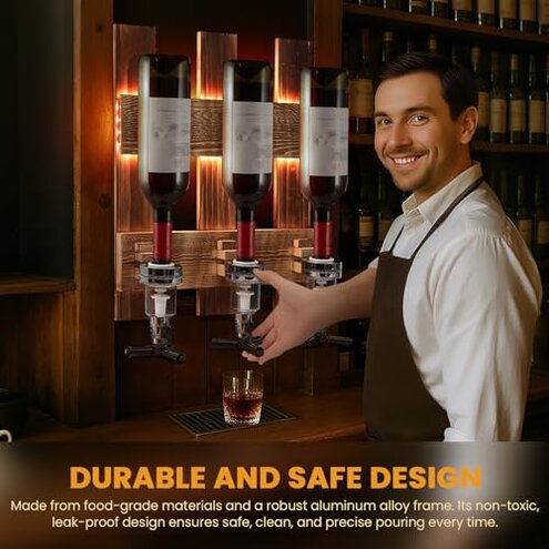 Geelin 3-bottle Wall Mounted Liquor Dispenser LED Lighted Whiskey Dispenser, Wooden Wall Shelf Whiskey Cocktail Shot Measure Bracket Glass Drink Shelf for Home Bar Gift