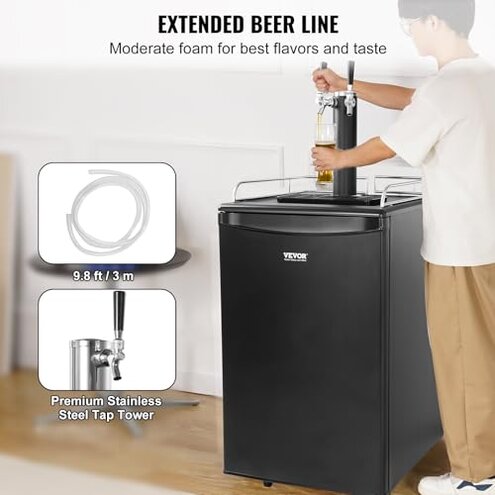 VEVOR Beer Kegerator, Dual Tap Commercial Draft Beer Dispenser for D system, Full Size Keg Refrigerator with 5lbs CO2 Tank, Hold 2 Sixth / 2 Ball lock keg, Black