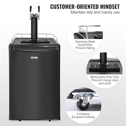 VEVOR Beer Kegerator, Dual Tap Commercial Draft Beer Dispenser for D system, Full Size Keg Refrigerator with 5lbs CO2 Tank, Hold 2 Sixth / 2 Ball lock keg, Black