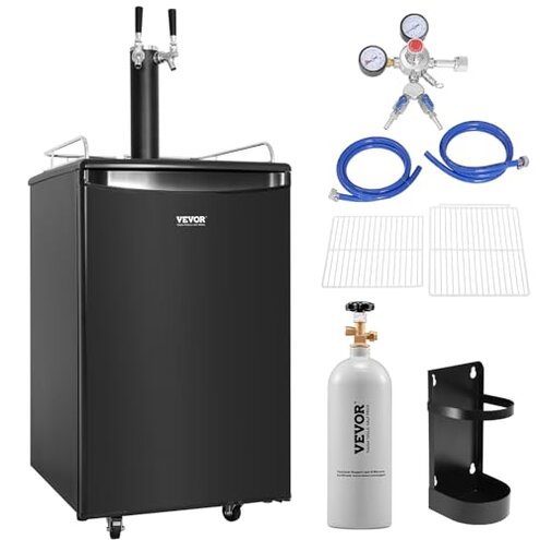 VEVOR Beer Kegerator, Dual Tap Commercial Draft Beer Dispenser for D system, Full Size Keg Refrigerator with 5lbs CO2 Tank, Hold 2 Sixth / 2 Ball lock keg, Black
