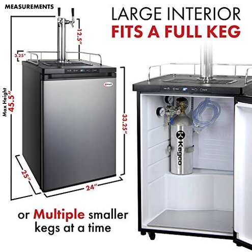 Kegco HBK309S-2 Home Brew Keg Dispenser, Stainless Steel, 2 Tap