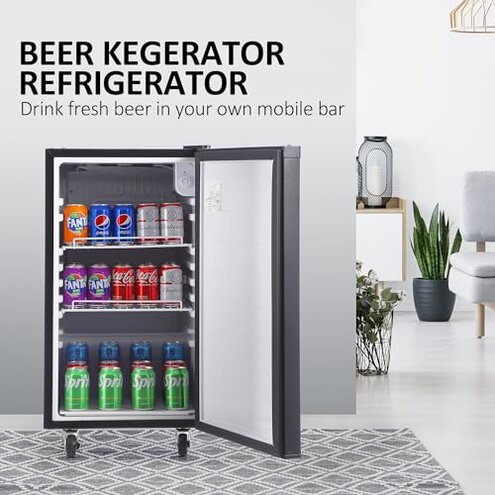 PioneerWorks Beer Kegerator, Single Tap Draft Beer Dispenser, Full Size Stainless Steel Keg Refrigerator With Drip Tray, CO2 Cylinder, 32°F- 50°F Temperature Control