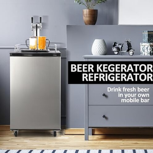 Festisoul 170L Commercial Kegerator Dual Tap Beer Dispenser with Digital Thermostat, Stainless Steel Built in Home Bar Refrigerator for Parties, Max Keg Capacity & Efficiently Chill
