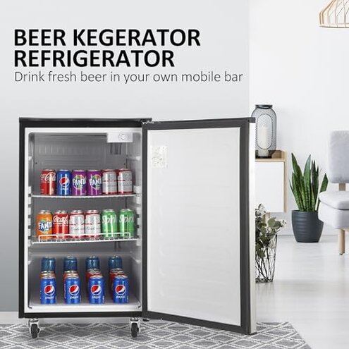 Festisoul 170L Commercial Kegerator Dual Tap Beer Dispenser with Digital Thermostat, Stainless Steel Built in Home Bar Refrigerator for Parties, Max Keg Capacity & Efficiently Chill