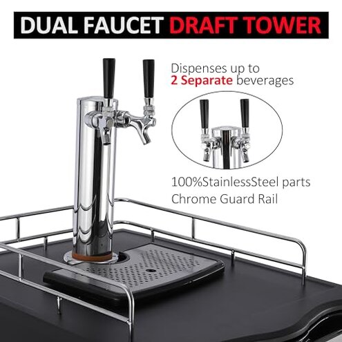 Festisoul 170L Commercial Kegerator Dual Tap Beer Dispenser with Digital Thermostat, Stainless Steel Built in Home Bar Refrigerator for Parties, Max Keg Capacity & Efficiently Chill