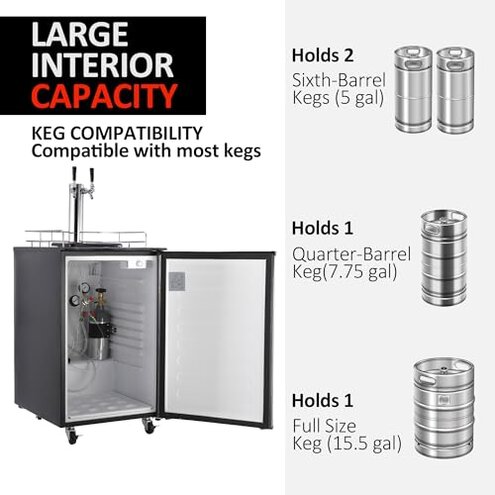 Festisoul 170L Commercial Kegerator Dual Tap Beer Dispenser with Digital Thermostat, Stainless Steel Built in Home Bar Refrigerator for Parties, Max Keg Capacity & Efficiently Chill