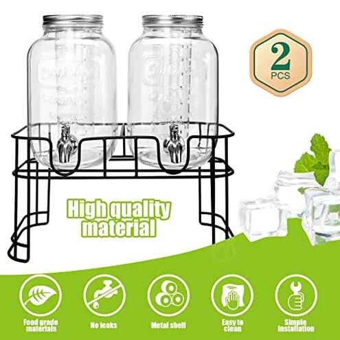 1 Gallon Glass Drink Dispensers For Parties 2PACK.Beverage Dispenser,Glass Drink Dispenser With Stand And Stainless Steel Spigot 100% Leakproof.Lemonade Dispenser With Ice Cylinder.Laundry Detergent