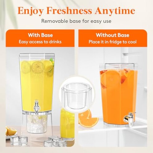 Lifewit 1 Gallon Drink Dispensers for Parties 2 Pcs (in 1 Package), 4L Plastic Beverage Containers with Stand for Juice/Tea/Soda/Water, Clear Ice Lemonade Dispensers with Lid & Leak-proof Spigot