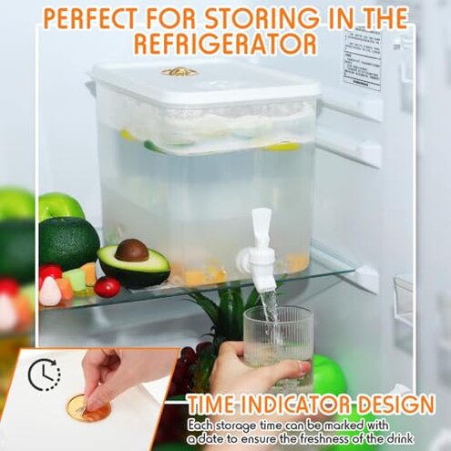 Domensi 4 Pack 2 Gallon Fridge Beverage Drink Dispenser with Spigot Leak-proof Lids Filter Screen Juice Container Sealed Plastic Lemonade Water Milk Cold Hot Drink Tea Jug for Party Daily Use