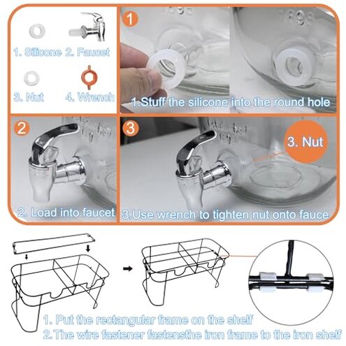1 Gallon Glass Drink Dispenser for Parties, 2 Packs Juice Lemonade Ice Tea Water Dispenser with Stand, HENABLE Beverage Dispensers with Spigot for BBQ, Picnic, Party
