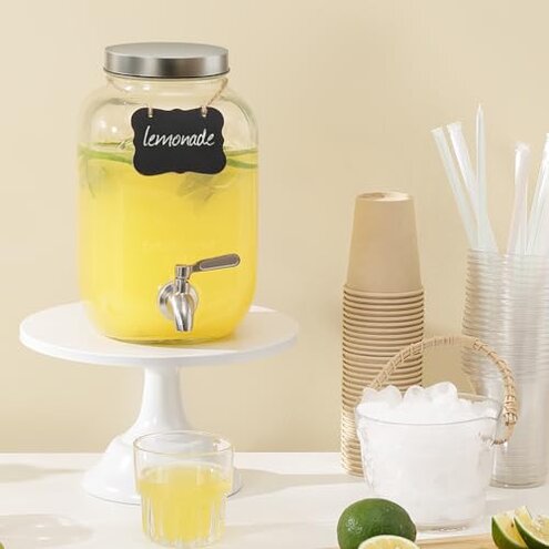 1 Gallon Drink Dispenser with Spigot 18/8 Stainless Steel &ndash; Airtight & Leakproof Glass Sun Tea Jar with Anti-Rust Lids, Beverage Dispenser for Parties - Laundry Detergent Holder