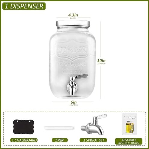 1 Gallon Drink Dispenser with Spigot 18/8 Stainless Steel &ndash; Airtight & Leakproof Glass Sun Tea Jar with Anti-Rust Lids, Beverage Dispenser for Parties - Laundry Detergent Holder