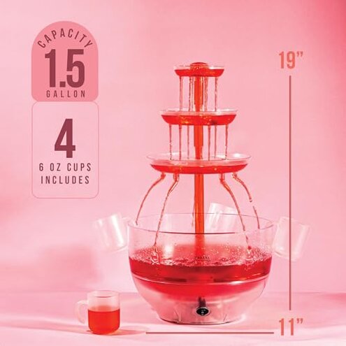 Kusini Drink Fountain for Parties - 1.5 Gal, 3 Tier Punch Bowl Drink Tower, LED Base, 4 Reusable Cups - Drink Dispenser Machine for, Juice, Punch, Pani Puri Fountain for Party Hosting Supplies