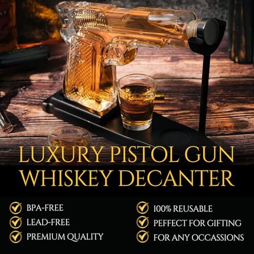 Gifts for Men Dad, 10.1 Oz Whiskey Gun Decanter Set + 2 Bullet Glasses - Unique Birthday Pistol Gift Ideas Daughter Son, Personalized Liquor Dispenser - Scotch Bourbon Vodka, Him, Brother Husband
