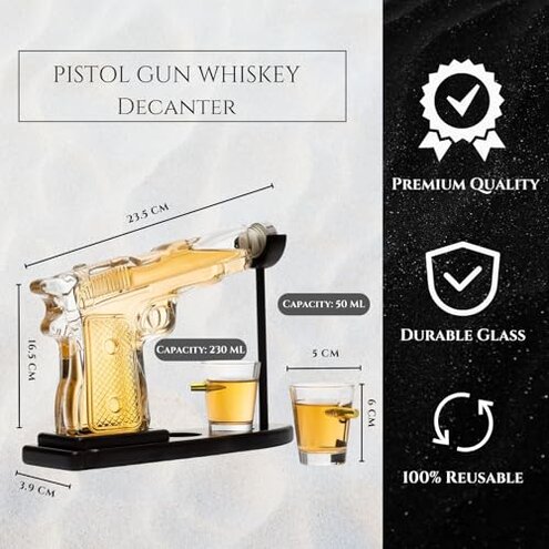 Gifts for Men Dad, 10.1 Oz Whiskey Gun Decanter Set + 2 Bullet Glasses - Unique Birthday Pistol Gift Ideas Daughter Son, Personalized Liquor Dispenser - Scotch Bourbon Vodka, Him, Brother Husband