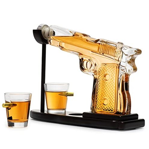 Gifts for Men Dad, 10.1 Oz Whiskey Gun Decanter Set + 2 Bullet Glasses - Unique Birthday Pistol Gift Ideas Daughter Son, Personalized Liquor Dispenser - Scotch Bourbon Vodka, Him, Brother Husband