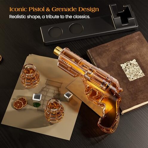 Kollea Whiskey Decanter Set with Grenade-Shaped Shot Glasses, Anniversary Birthday Gifts for Men Who Have Everything, Whiskey Gifts for Father, Husband, Boyfriend & Military Enthusiasts, Christmas
