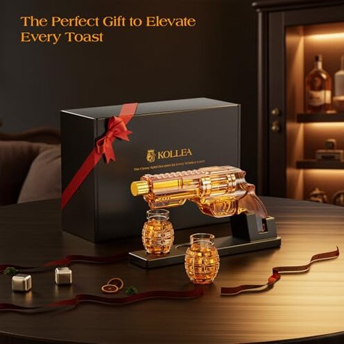 Kollea Whiskey Decanter Set with Grenade-Shaped Shot Glasses, Anniversary Birthday Gifts for Men Who Have Everything, Whiskey Gifts for Father, Husband, Boyfriend & Military Enthusiasts, Christmas