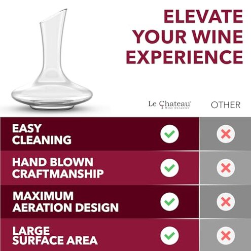 Le Chateau Large Elegant Crystal Wine Decanter with Aerator – 750ml Glass Decanter – Hand-Blown Lead-Free Clear Glass Carafe with Aerator – Hand Held Gifts Red Wine Accessories/for Wine Lovers
