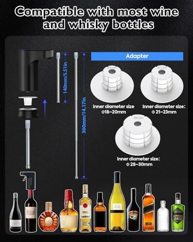 5-in-1 Electric Wine Decanter with Aerator,Digital Alcohol Bottle Dispenser Adjustable Dosing,Smart Whiskey Pourer, Liquor/Spirits Pump Automatic,Nice Gifts for Women Men Mom Dad Husband Boss(Black)
