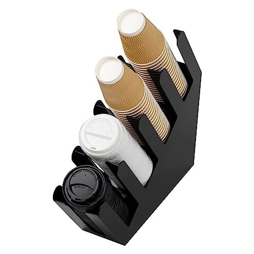 Mind Reader Cup and Lid Dispenser, Countertop Org, Coffee Bar, Beverage Cup, Kitchen, Breakroom, 4"L x 18"W x 16"H, Black