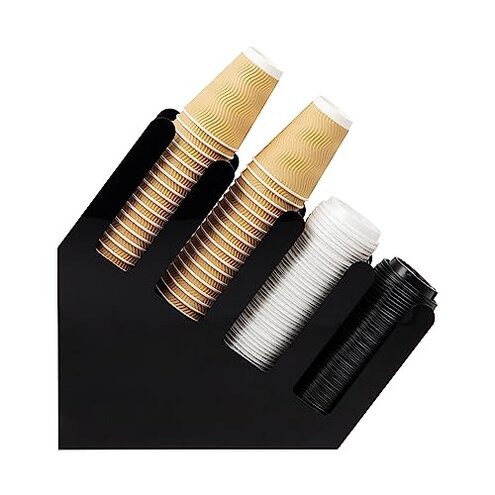 Mind Reader Cup and Lid Dispenser, Countertop Org, Coffee Bar, Beverage Cup, Kitchen, Breakroom, 4"L x 18"W x 16"H, Black