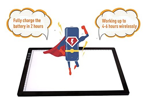 YINGWOND Rechargeable A4 LED Light Pad with Padded Case, Tracing Light Box w/Riser Stands and Paper Clip, 6 Levels of Brightness, Type-c Cable, Wireless Diamond Painting Light Board