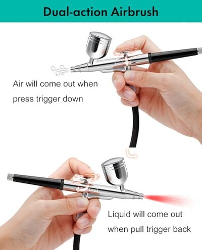 Gocheer Airbrush Kit with Air Compressor, 40 48 PSI High Pressure Air Brush Non-Clogging with 0.2/0.3/0.5mm Nozzle/Cleaning Sets, Ideal for Painting, Modeling, Cake Decor, Makeup (Black, 40 PSI)