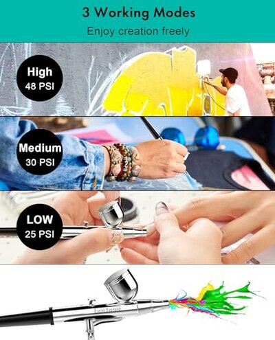 Gocheer Airbrush Kit with Air Compressor, 40 48 PSI High Pressure Air Brush Non-Clogging with 0.2/0.3/0.5mm Nozzle/Cleaning Sets, Ideal for Painting, Modeling, Cake Decor, Makeup (Black, 40 PSI)