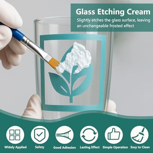DINGSEN Glass Etch Paste Kit - 300g, Create Permanently Stunning Designs on Glass Surfaces, Perfect for DIY Mirrors, Windows, Glassware