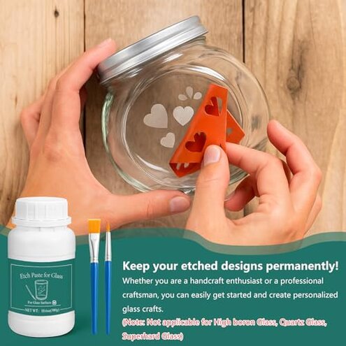 DINGSEN Glass Etch Paste Kit - 300g, Create Permanently Stunning Designs on Glass Surfaces, Perfect for DIY Mirrors, Windows, Glassware