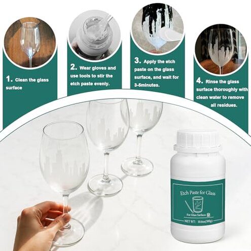 DINGSEN Glass Etch Paste Kit - 300g, Create Permanently Stunning Designs on Glass Surfaces, Perfect for DIY Mirrors, Windows, Glassware