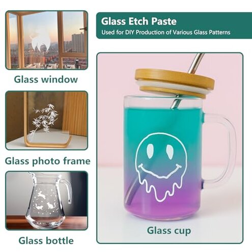 DINGSEN Glass Etch Paste Kit - 300g, Create Permanently Stunning Designs on Glass Surfaces, Perfect for DIY Mirrors, Windows, Glassware