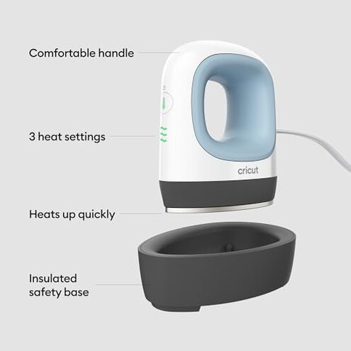 Cricut EasyPress Mini for Heat-Pressing Small Objects like Shoes, Stuffed Animals, Hats and More, Features 3 Heat Settings & Precision Tip, Ceramic-Coated Heat Plate, Compact & Lightweight, Zen Blue
