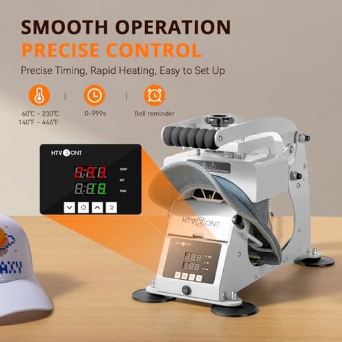 HTVRONT Hat Press Machine - Hat Press Heat Machine for Caps with 2 Platens & Caps Stretcher, White Hat Heat Press Machine for Caps with Memory Mode and Non-Slip Base for Heat Transfer Vinyl