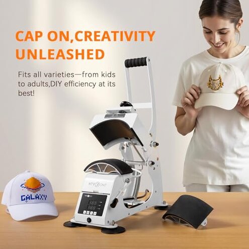 HTVRONT Hat Press Machine - Hat Press Heat Machine for Caps with 2 Platens & Caps Stretcher, White Hat Heat Press Machine for Caps with Memory Mode and Non-Slip Base for Heat Transfer Vinyl