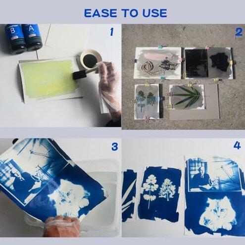 Csyidio Cyanotype Kit Include 2 Component Sensitizer Set, 40 Sheets A5 Paper Brush Tools and Instructions Sun Print Nature Printing Kit for Photographic Blueprints DIY Arts Crafts Projects