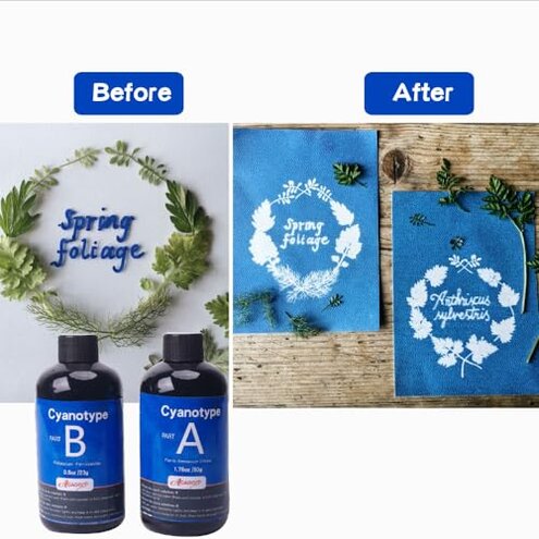 Csyidio Cyanotype Kit Include 2 Component Sensitizer Set, 40 Sheets A5 Paper Brush Tools and Instructions Sun Print Nature Printing Kit for Photographic Blueprints DIY Arts Crafts Projects